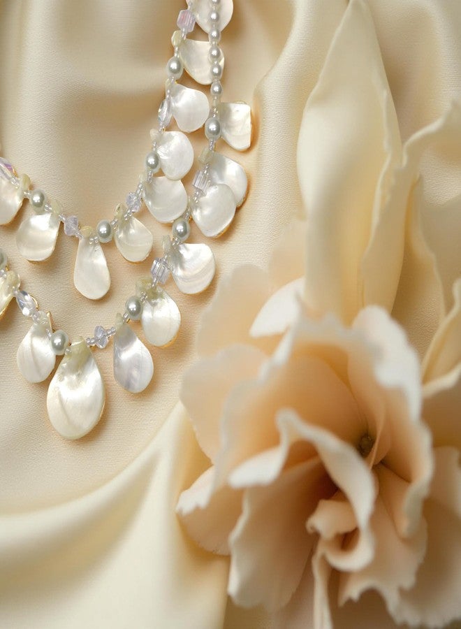 دي سي أيه قلادة مميزة من عرق اللؤلؤ مع كريستال زجاجي ولآلئ زجاجية فاخرة، خيط مزدوج، لون أبيض عاجي - Image 5