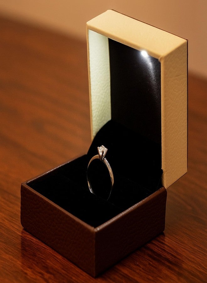 FEBTECH Jewellery Gift Box with LED Light | Ring Storage and Presentation Case for Proposals, Engagements, Weddings & Anniversaries | Durable Ring Holder with Soft Interior – Brown & Cream Design - Image 4