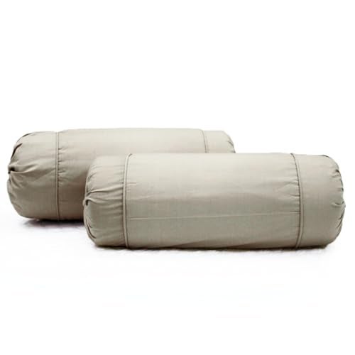 AURAVE Cotton 210 TC Cylinder Long Bolster Cover with Drawstring Closure Soft Breathable Durable Machine Washable Bolster Cover Use for Sofa Bed and Home Décor Khaki, Set of 2, 15 inch x 30 inch - Image 1