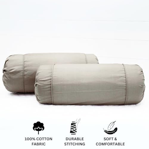 AURAVE Cotton 210 TC Cylinder Long Bolster Cover with Drawstring Closure Soft Breathable Durable Machine Washable Bolster Cover Use for Sofa Bed and Home Décor Khaki, Set of 2, 15 inch x 30 inch - Image 5