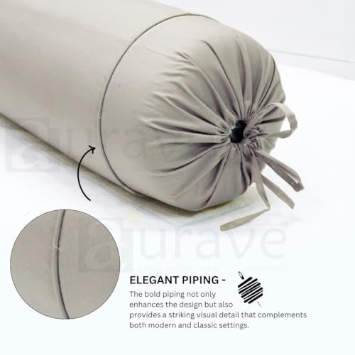 AURAVE Cotton 210 TC Cylinder Long Bolster Cover with Drawstring Closure Soft Breathable Durable Machine Washable Bolster Cover Use for Sofa Bed and Home Décor Khaki, Set of 2, 15 inch x 30 inch - Image 4