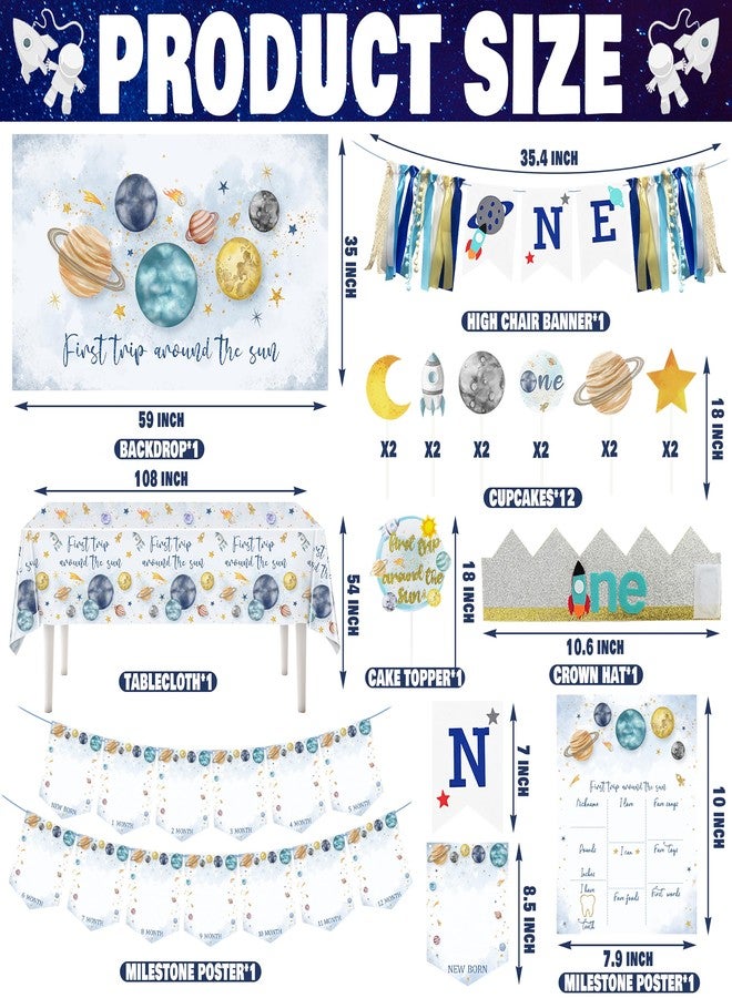 BORAMDO First Trip Around The Sun Birthday Party Decorations for boy 1st Birthday Supplies First Trip Around The Sun Backdrop Balloons Garland Monthly Photo Banner Space Theme Party Decor - Image 2