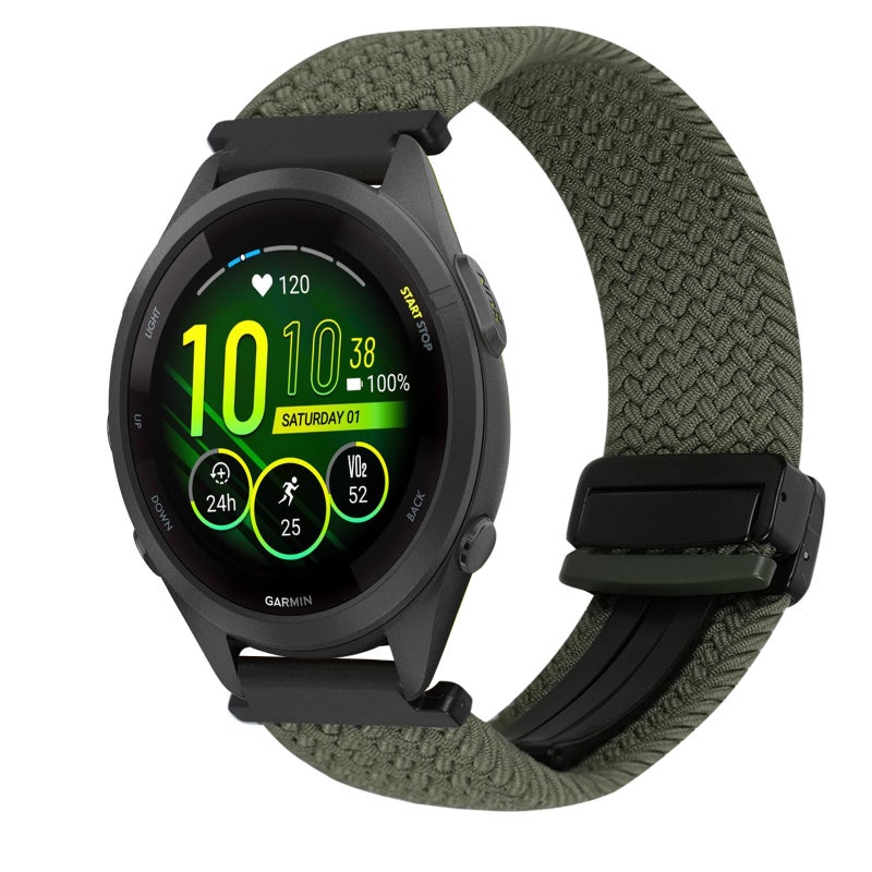 S-TOP For Garmin Forerunner 265S 18mm Magnetic Buckle Braided Watch Band(Olive Green) - Image 1