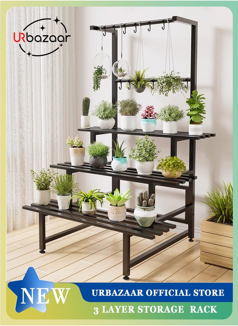 URbazaar - 3 Tier Metal Plant Stand Outdoor Indoor Waterproof, Stackable Heavy Duty Tall Plant Shelf Flower Pot Holder for Garden, Display Rack, Black - Image 1