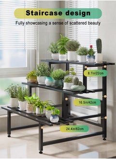 URbazaar 3 Tier Metal Plant Stand Outdoor Indoor Waterproof, Stackable Heavy Duty Tall Plant Shelf Flower Pot Holder for Garden, Display Rack, Black  - Image 5