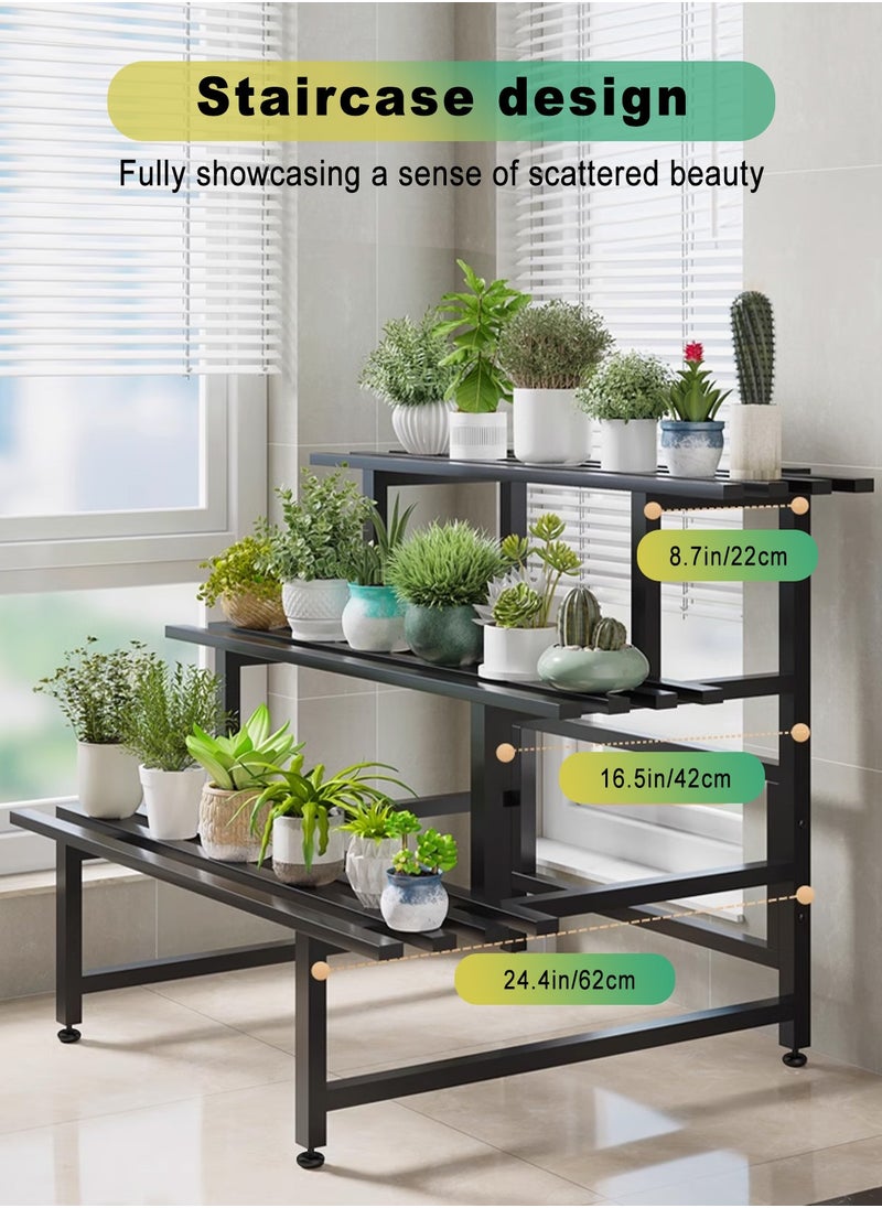 URbazaar - 3 Tier Metal Plant Stand Outdoor Indoor Waterproof, Stackable Heavy Duty Tall Plant Shelf Flower Pot Holder for Garden, Display Rack, Black - Image 1