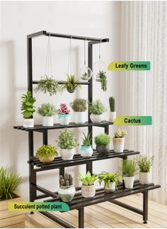 URbazaar 3 Tier Metal Plant Stand Outdoor Indoor Waterproof, Stackable Heavy Duty Tall Plant Shelf Flower Pot Holder for Garden, Display Rack, Black  - Image 4