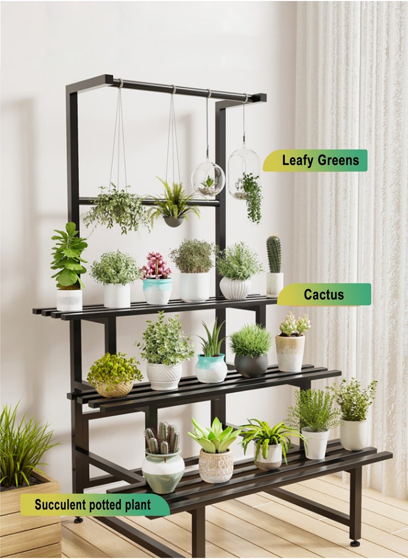 URbazaar - 3 Tier Metal Plant Stand Outdoor Indoor Waterproof, Stackable Heavy Duty Tall Plant Shelf Flower Pot Holder for Garden, Display Rack, Black - Image 1