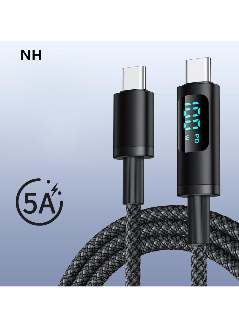 نيو هامبشاير كابل USB-C to USB-C بقوة 100 واط | شاحن سريع 5A | شاشة عرض رقمية | تصميم نسيجي متين - Image 1