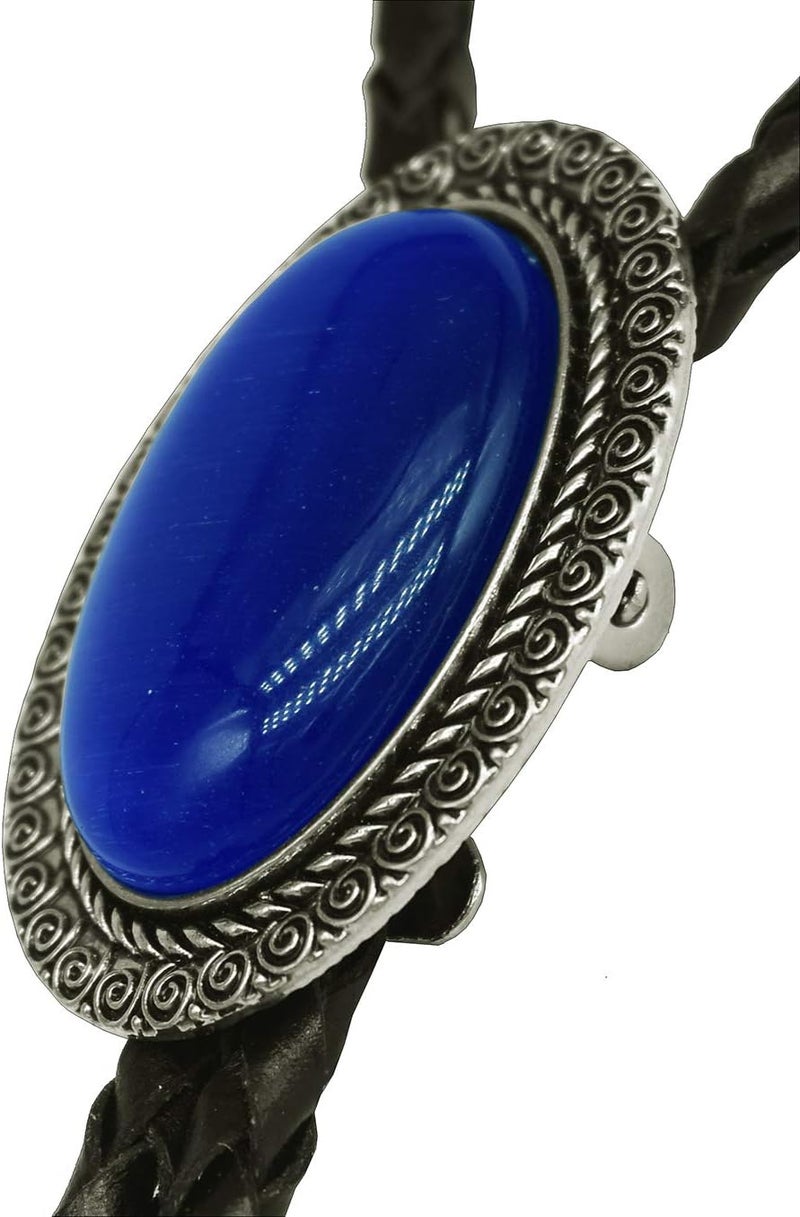 Moranse Bolo Tie With Emerald Blue and Black or More Colors Stone Celtic Style Genuine and Cowhide Rope - Image 3