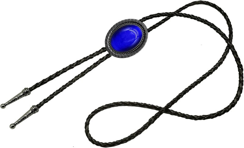 Moranse Bolo Tie With Emerald Blue and Black or More Colors Stone Celtic Style Genuine and Cowhide Rope - Image 2