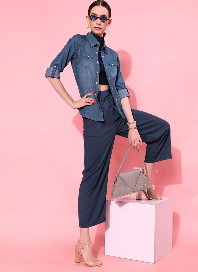 STREET 9 Deep Blue Denim Shirt for Women