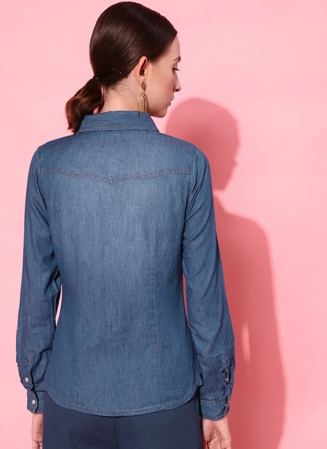 STREET 9 Deep Blue Denim Shirt for Women