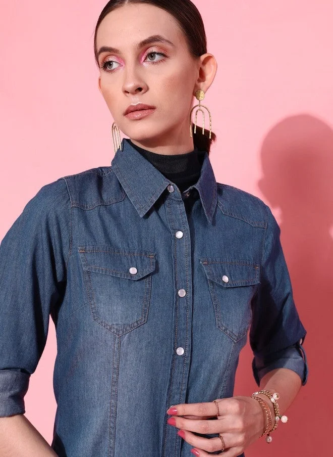 STREET 9 Deep Blue Denim Shirt for Women