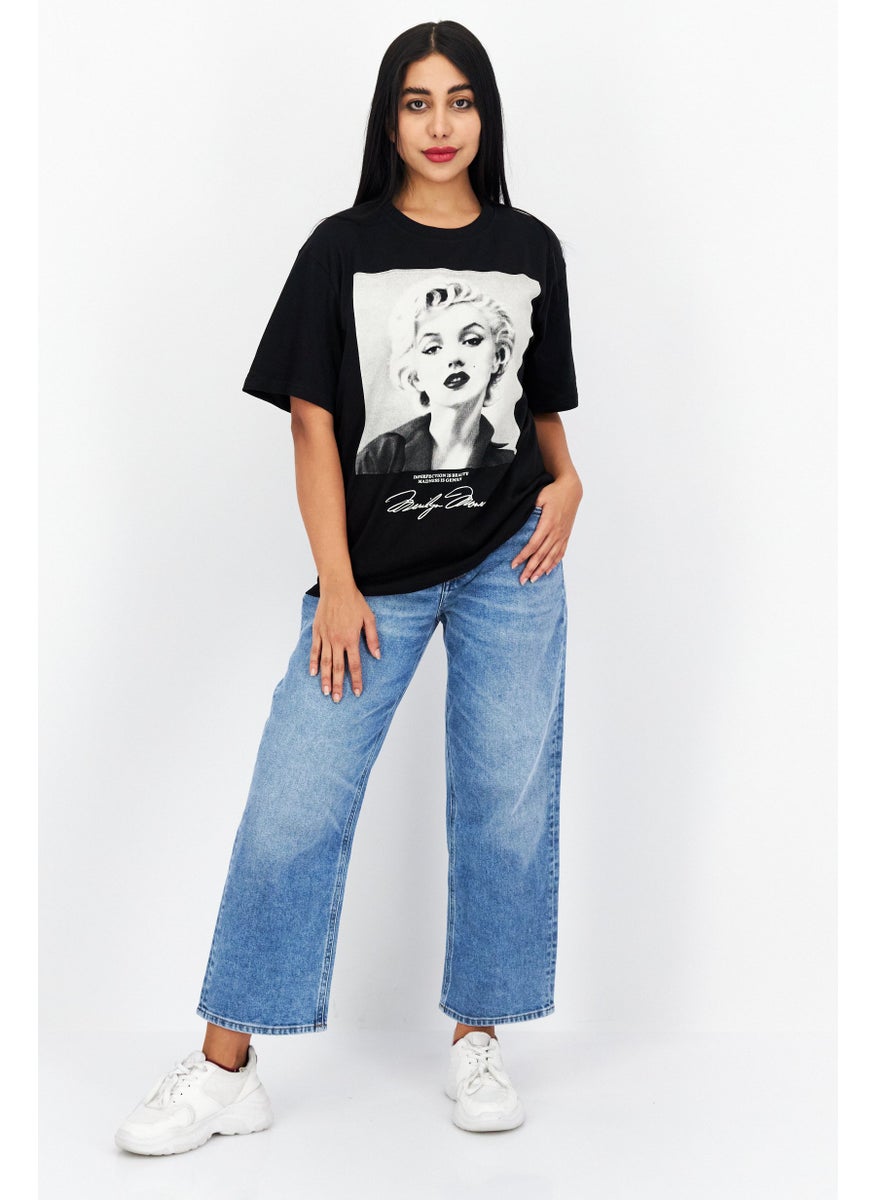 Marilyn Monroe - Women Crew Neck Short Sleeves Graphic Print T-Shirt, Black - Image 1