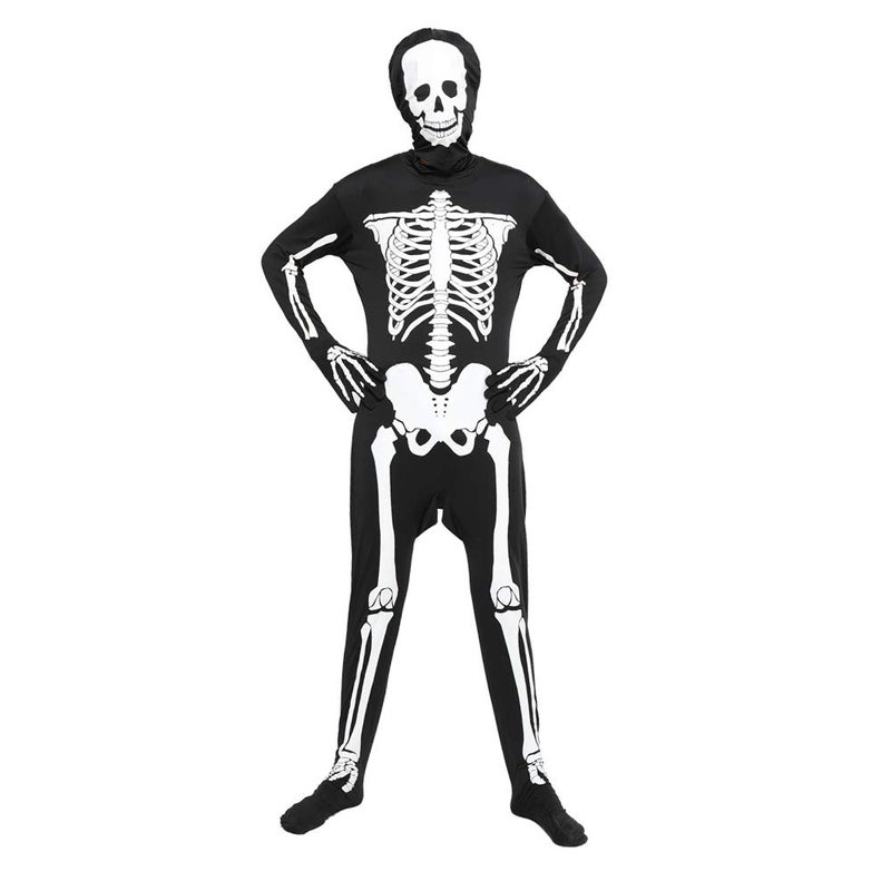 EraSpooky Halloween Men Skeleton Jumpsuit Costume Luminous Skull Skin Full Body Tights Suit