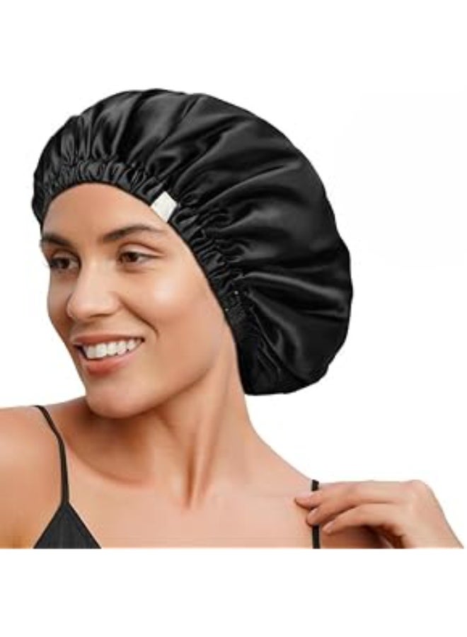 Luxurious satin hair bonnet + hair clip - Protects and softens your hair - Prevents tangling and breakage - Comfortable for sleeping and styling - Black color - Image 3