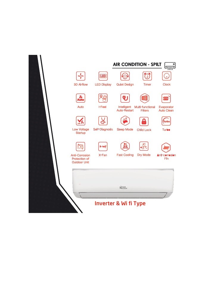 Starway - Starway Split AC Heating &Cooling 18000 BTU, 1.5 Ton, Invertor , Wifi , Soundless,  Auto Clean, Energy Saving, High Quality - Image 1