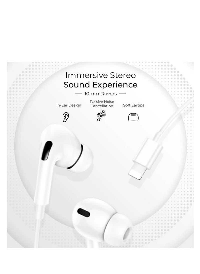 Generic - Wired Earbuds Headphones with Lightning Plug u0026 Microphone, Built-in Volume Control, High Bass Stereo Wired Earphones for iPhone, iPad, u0026 Compatible with Other Lightning Port Devices, White - Image 1