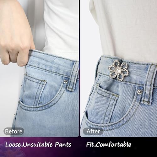 LUVINA Pant Waist Tightener, Adjustable Jeans Buttons for Women, Instant Jeans Button Pins for Pants Jeans Skirts - Pant Waist Tightener 2 pcs (Silver Color) - Image 2