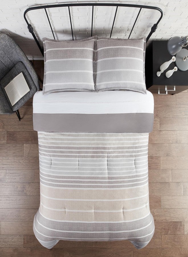 سيرتا طقم لحاف سيرتا سيمبلي كلين كونراد ناعم وعصري ومُخطط من 3 قطع مع غطاء وسادة لجميع المواسم، مقاس كامل/كوين، لون طبيعي - Image 2