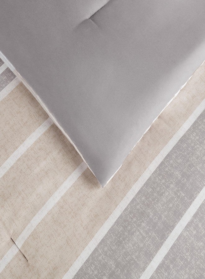 سيرتا طقم لحاف سيرتا سيمبلي كلين كونراد ناعم وعصري ومُخطط من 3 قطع مع غطاء وسادة لجميع المواسم، مقاس كامل/كوين، لون طبيعي - Image 4