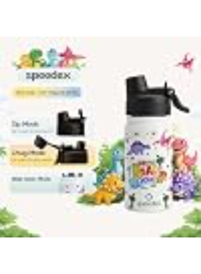 Speedex Dino Land 500 Kids Vacuum Insulated Stainless Steel Water Bottle 450 ML | Double Wall Hot & Cold Sipper (Straw + Direct Sip) | Leakproof BPA Free School Water Bottle for Boys & Girls - Image 2