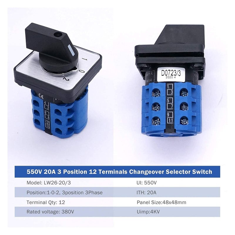 63A 4 Position 12 Terminals 690V Rotary Cam Changeover Selector Switch 32A - Image 5