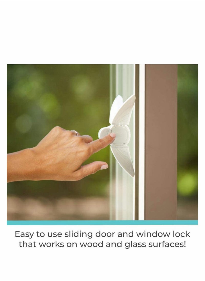 Excefore - Sliding Door Window Lock Safely Secure Sliding Window and Doors No Tools Required Works on Glass or Wood Baby Safety Locks Easy Installation for Cabinets and Drawers More (2Pack, White) - Image 1