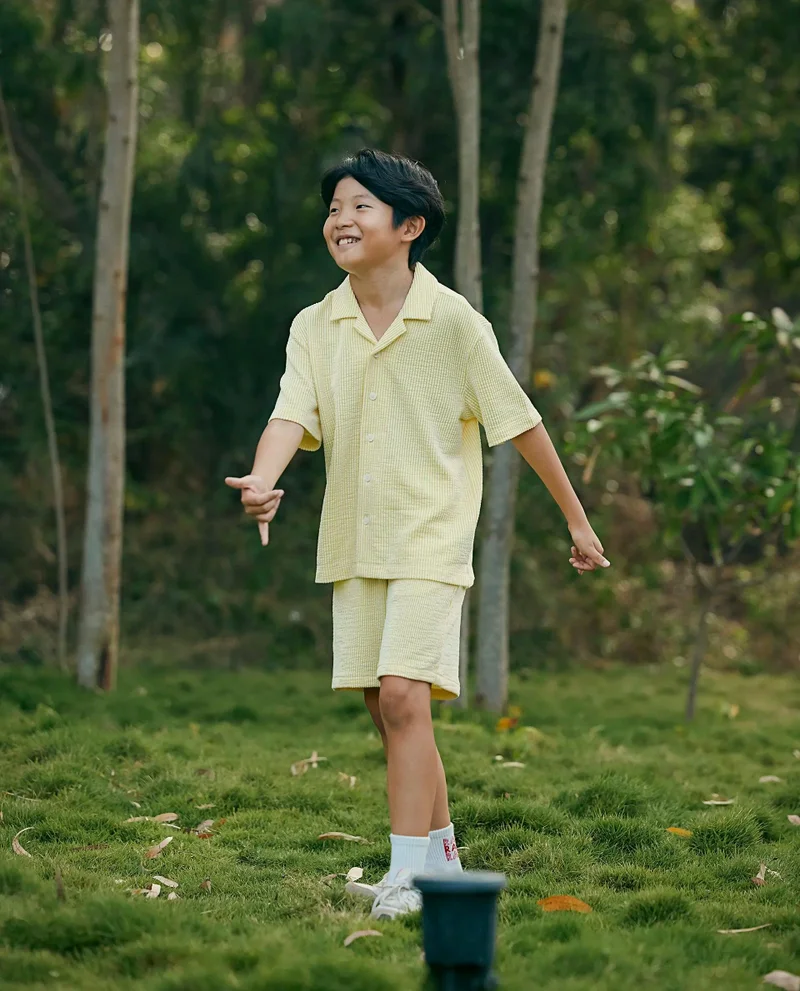 رير ونز Rare Ones Kids John-S Yellow Cotton Blend Short Sleeve Solid Regular Shirt