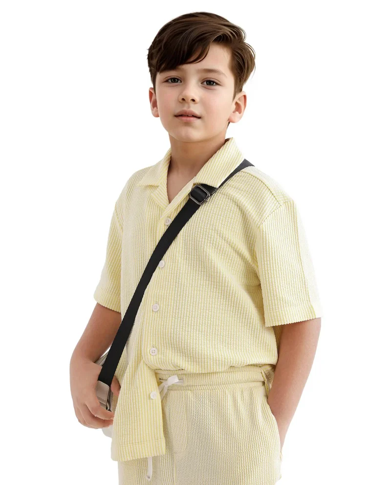 رير ونز Rare Ones Kids John-S Yellow Cotton Blend Short Sleeve Solid Regular Shirt