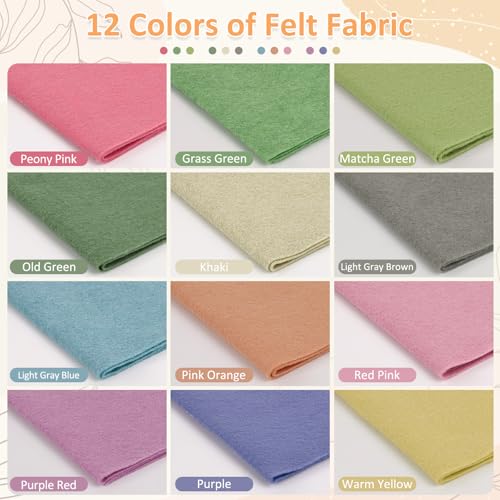 XSEINO 12 Rolls 8"x35" 1.4mm Thick Soft Felt Fabric Sheet 12 Assorted Morandi Series Colors Felt Pack for DIY Craft Sewing Squares Nonwoven Patchwork - Image 2