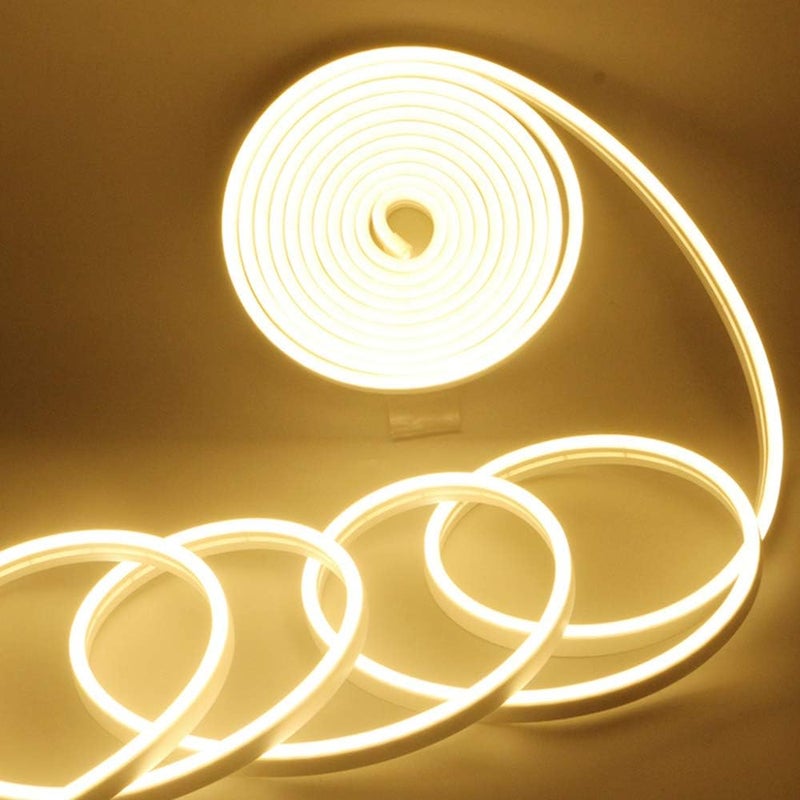 YM EBright Led Neon Strip Lights 12V Indoor Outdoor 16.4Ft 600SMD Warm White Silicone Waterproof IP67 Flexible for Signboard Bar Home Art TV Kitchen Bedroom Party Events Decoration(No Power Adapter) - Image 1