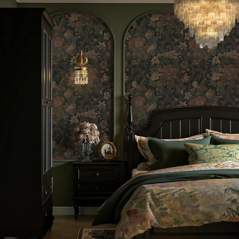 Dimoon Vintage Wallpaper Peel and Stick Dark Green Floral Wallpaper 16.1"x236"Flower Leaf Contact Paper for Bedroom Thicken Waterproof Self Adhesive Wall Paper Removable Shelf Liner Vinyl Roll - Image 2