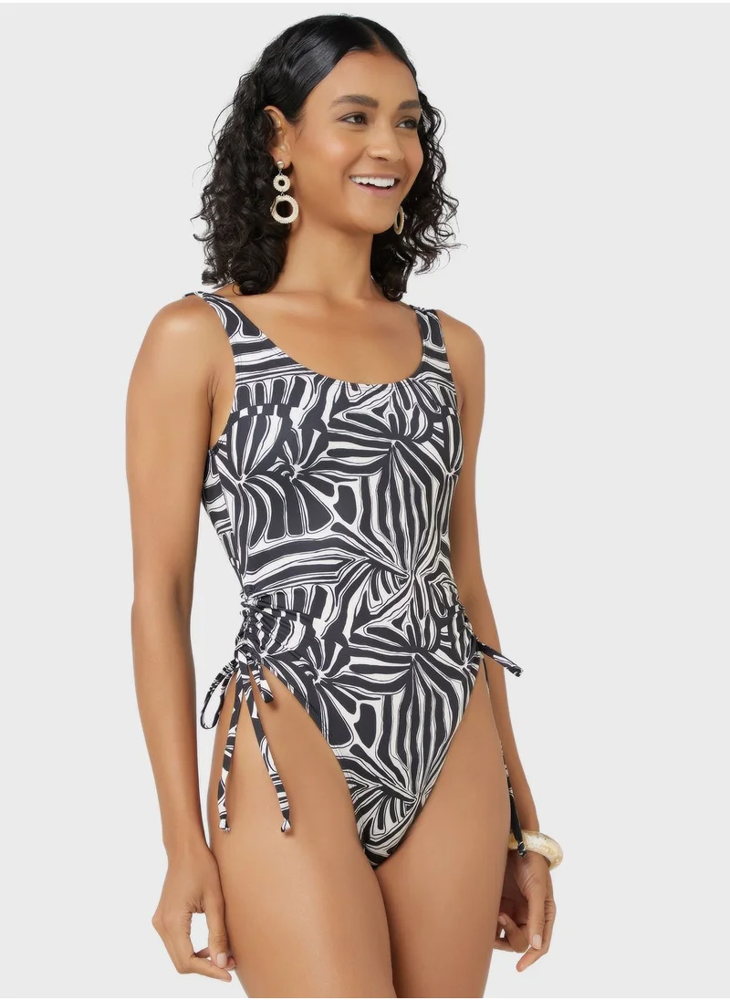 TOPSHOP Printed Tie Detail Swimsuit