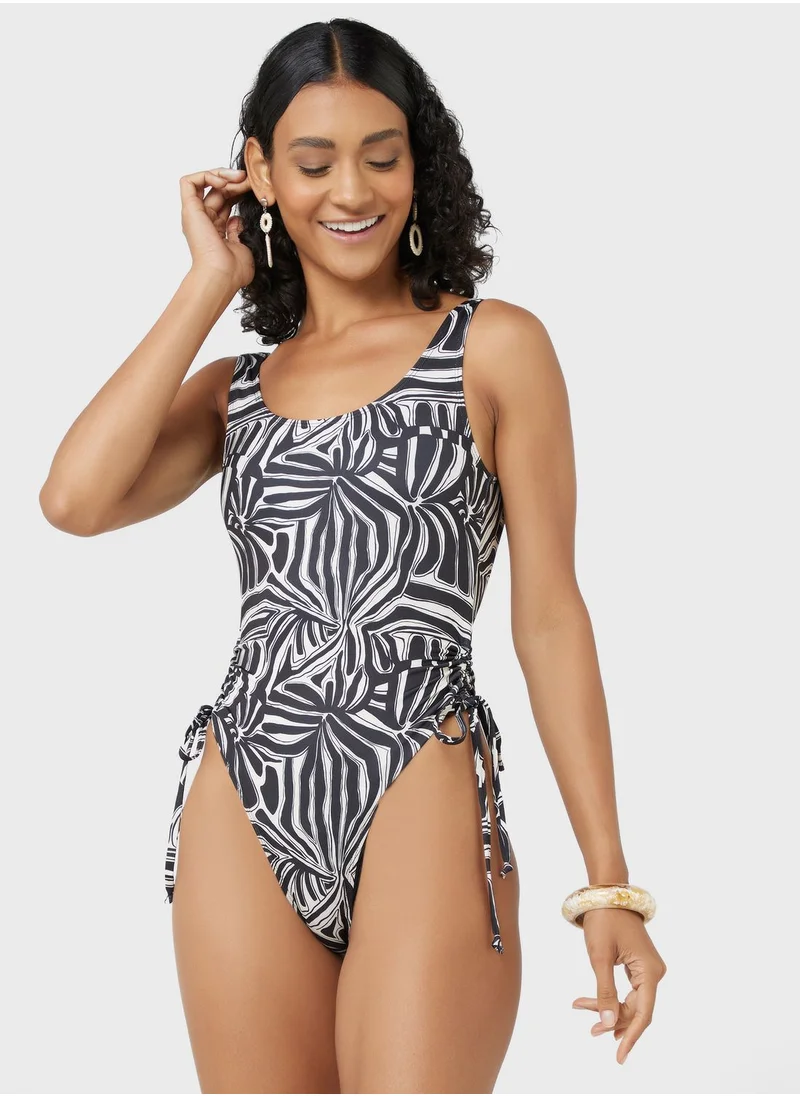 TOPSHOP Printed Tie Detail Swimsuit