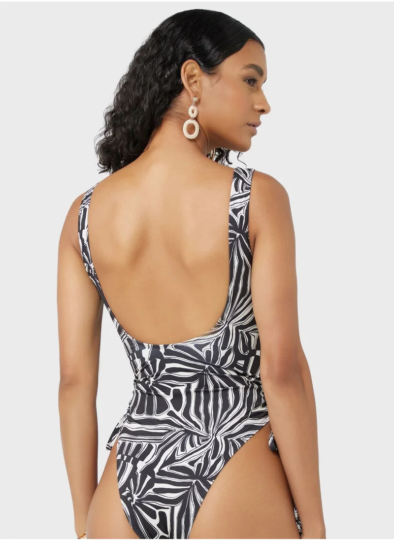 TOPSHOP Printed Tie Detail Swimsuit