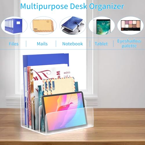 Carooyac Clear Acrylic File Organizer 4 Sections Acrylic File Holder Sorter Office Desk Organizer for File Folder Mail Letter Book Electronics Makeup Eye Shadow Palette - Image 3