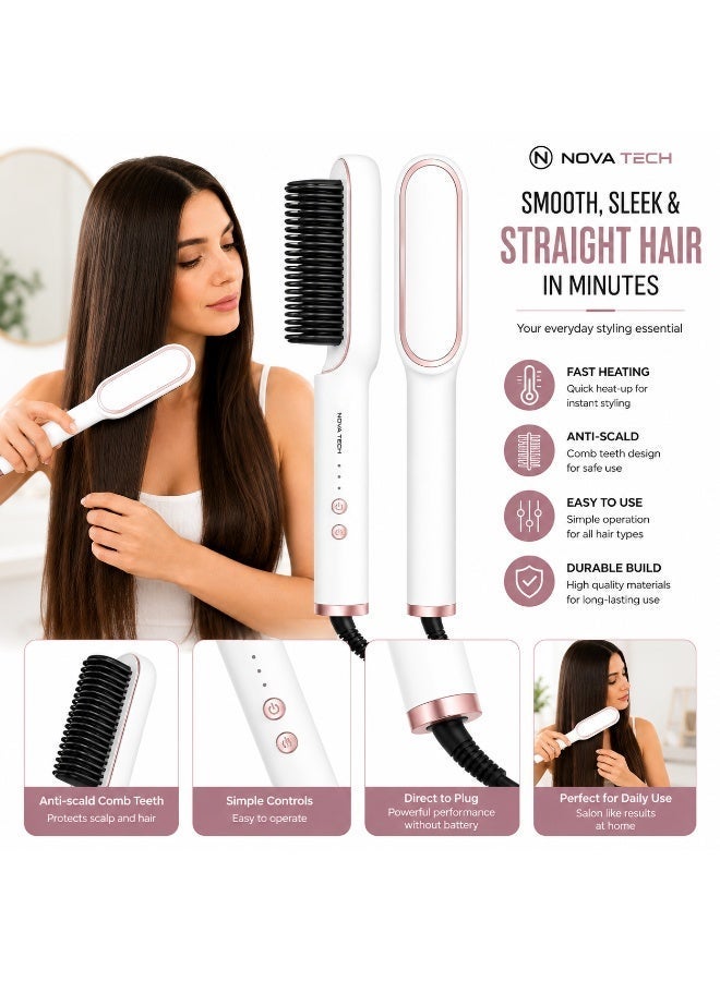NOVA TECH Electric Hair Straightener Brush Fast Heating Anti-Scald Hair Straightening Comb for Styling - Image 2