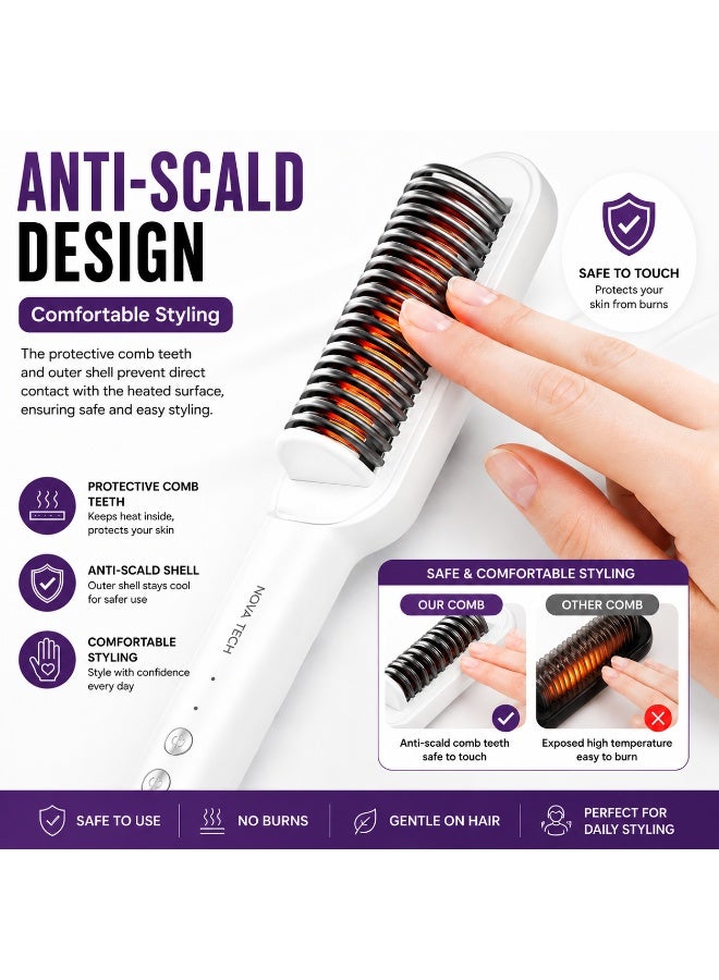NOVA TECH Electric Hair Straightener Brush Fast Heating Anti-Scald Hair Straightening Comb for Styling - Image 4