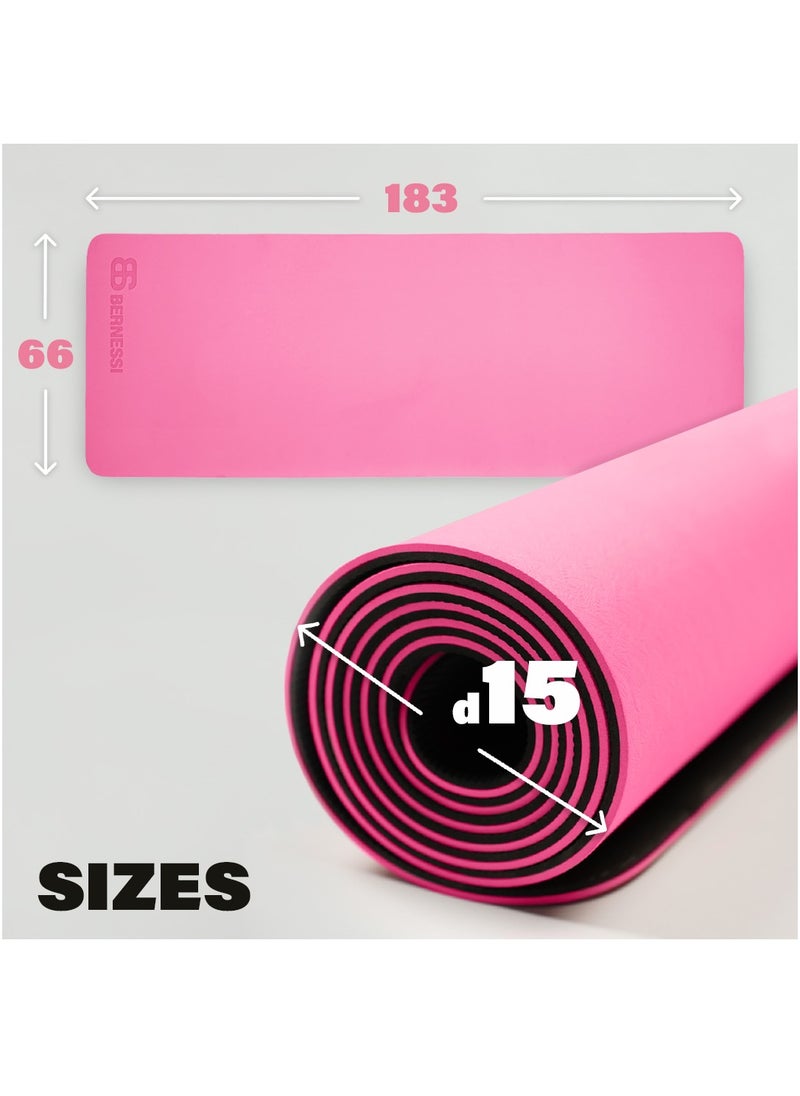 Bernessi 8MM Yoga Mat with Carrying Strap Anti-Slip for Home Workout Exercises Meditation Eco Friendly, Non Skid TPE Yoga Mattres for Pilates 183x61x0.8cm Thick, Light Pink / Black Color  - Image 4