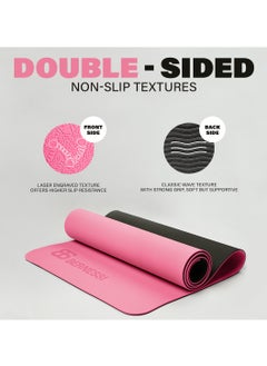 Bernessi 8MM Yoga Mat with Carrying Strap Anti-Slip for Home Workout Exercises Meditation Eco Friendly, Non Skid TPE Yoga Mattres for Pilates 183x61x0.8cm Thick, Light Pink / Black Color  - Image 2