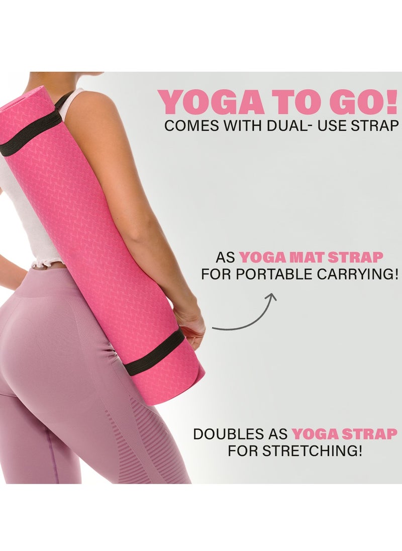 Bernessi 8MM Yoga Mat with Carrying Strap Anti-Slip for Home Workout Exercises Meditation Eco Friendly, Non Skid TPE Yoga Mattres for Pilates 183x61x0.8cm Thick, Light Pink / Black Color  - Image 5