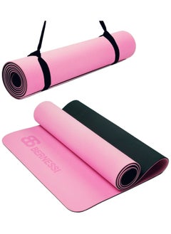 Bernessi 8MM Yoga Mat with Carrying Strap Anti-Slip for Home Workout Exercises Meditation Eco Friendly, Non Skid TPE Yoga Mattres for Pilates 183x61x0.8cm Thick, Light Pink / Black Color  - Image 1