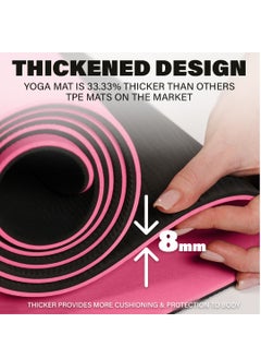 Bernessi 8MM Yoga Mat with Carrying Strap Anti-Slip for Home Workout Exercises Meditation Eco Friendly, Non Skid TPE Yoga Mattres for Pilates 183x61x0.8cm Thick, Light Pink / Black Color  - Image 3