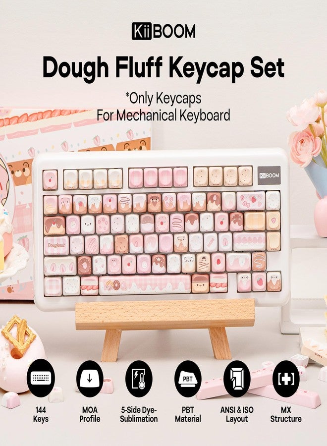 KiiBOOM Dough Fluff Keycap Set, 144/143 Keys, MOA/Cherry Profile PBT Keycaps for Mechanical Keyboard, Compatible with ANSI/ISO, 60%, 65%, 75%, TKL, Full-Sized Layout (Pink & Brown, MOA Profile) - Image 2