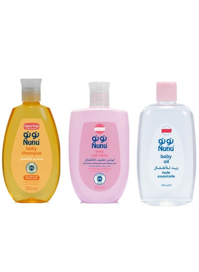 Nunu Shampoo Plus Soft Lotion Plus Oil For Baby 3 x 300ml