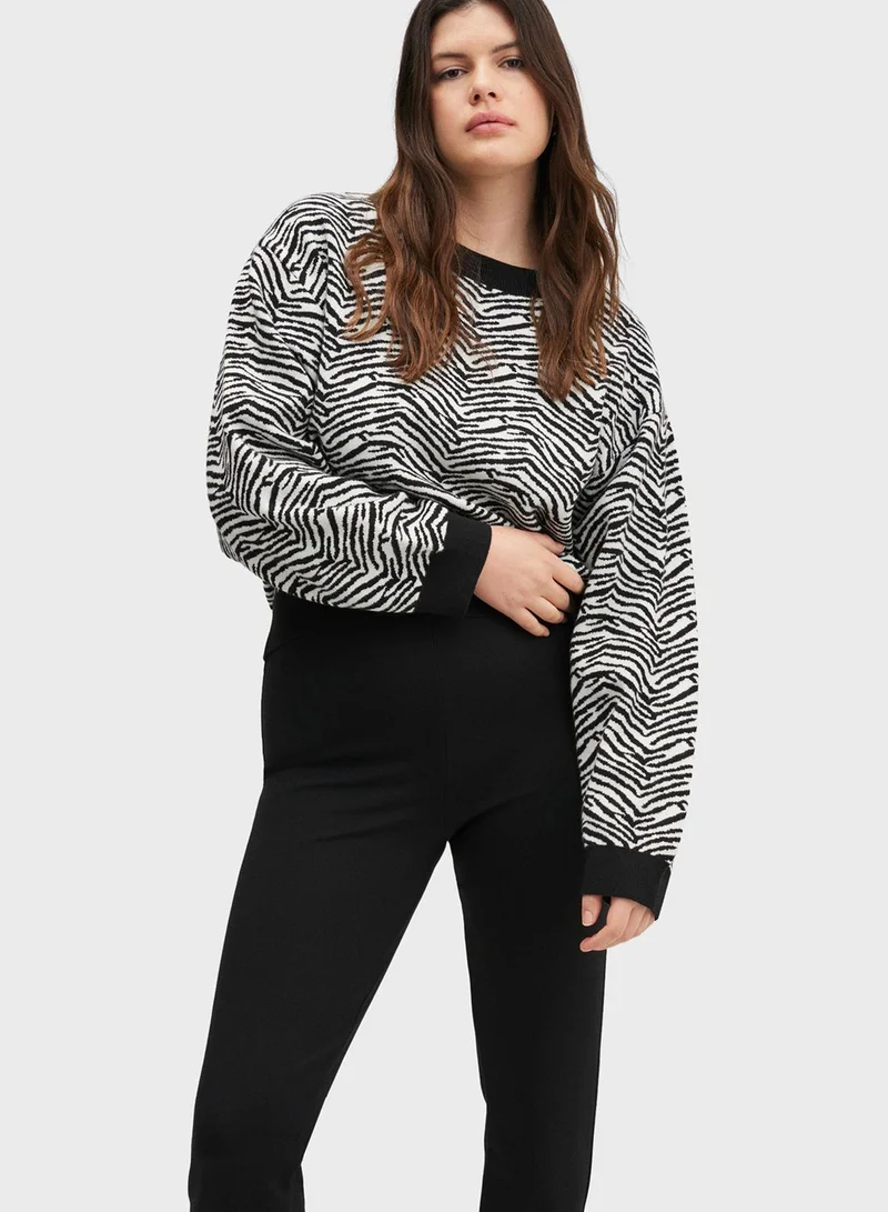 MANGO Printed Round Neck Knitted Sweater