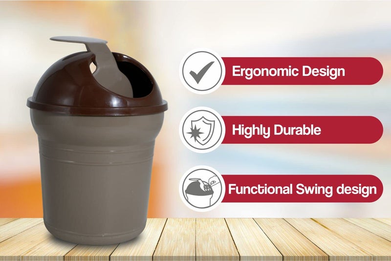 Wonder Homeware Server Euro Dustbin for Car/Desk, Set of 4 Pc Dustbin 2 LTR, Coffee Color - Image 4