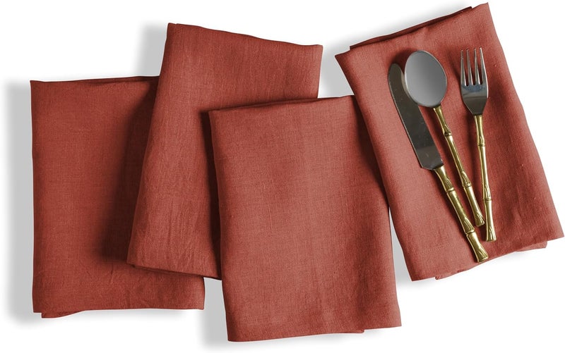 Native Fab Terracotta Linen Napkins  4 Pack  100 Pure Belgian Linen  18x18 Inch  Soft Absorbent Washable Fabric  Reusable Table Napkins for Dinner Holiday Party Everyday Use  Terracotta - Image 1